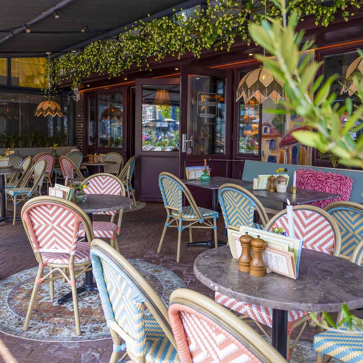 Toby-III Terrasstoel – Bamboo/Koraal-Wit