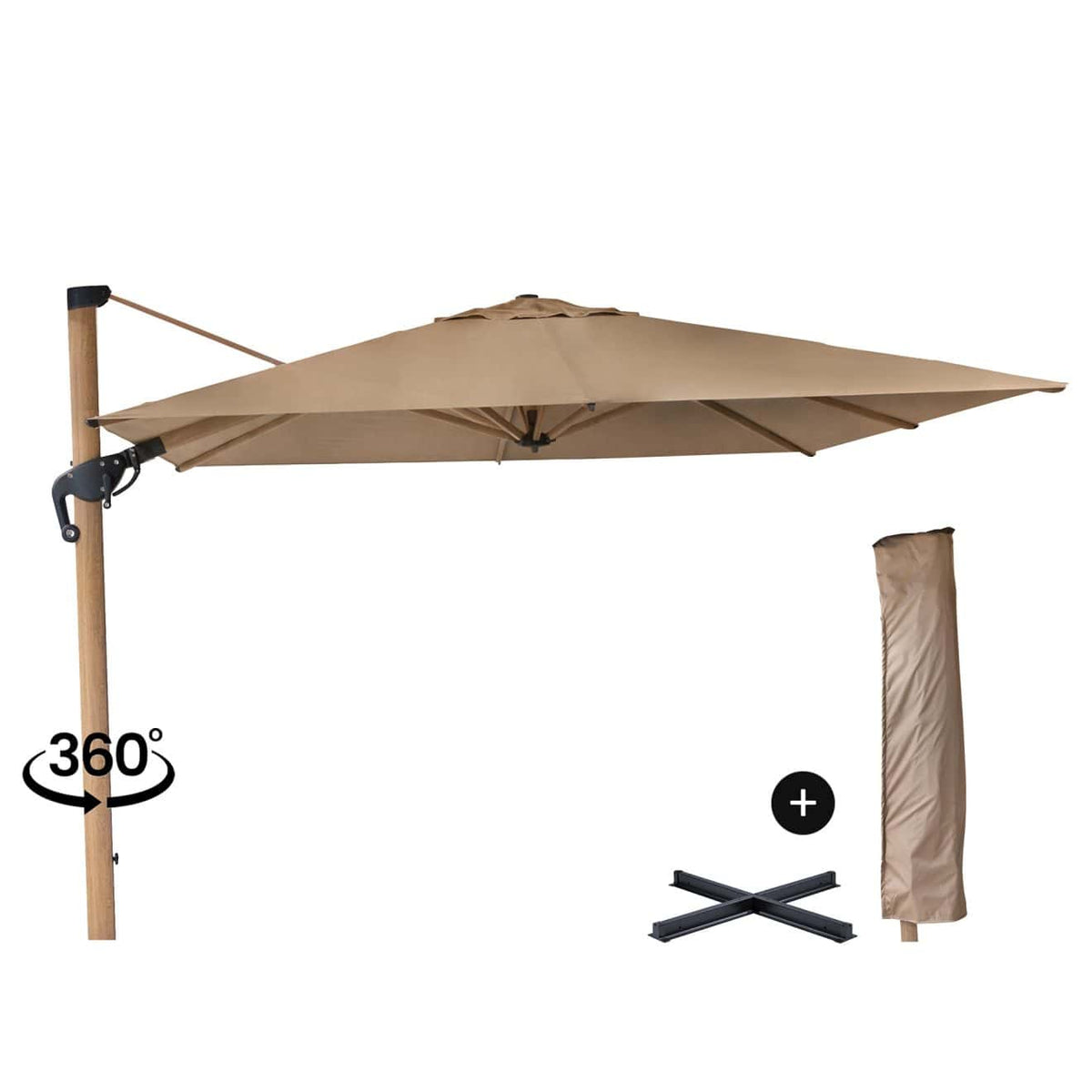 Eifel Parasol – 300x300cm – Taupe/Wood Look