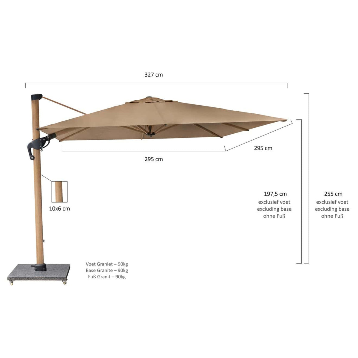 Eifel Parasol – 300x300cm – Taupe/Wood Look