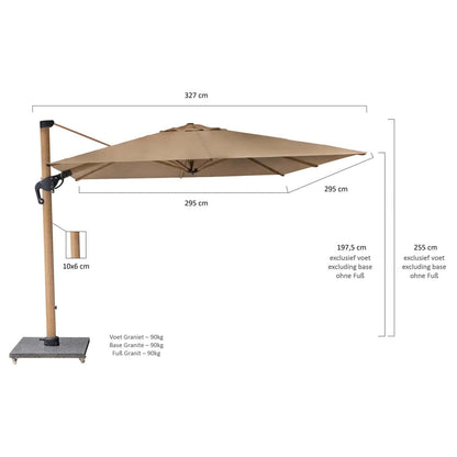 Eifel Parasol – 300x300cm – Taupe/Wood Look