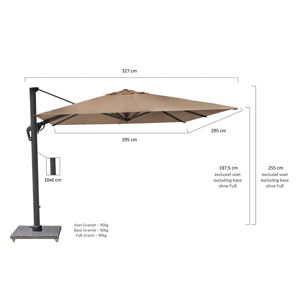 Eifel Parasol – 300x300cm – Taupe/Antraciet