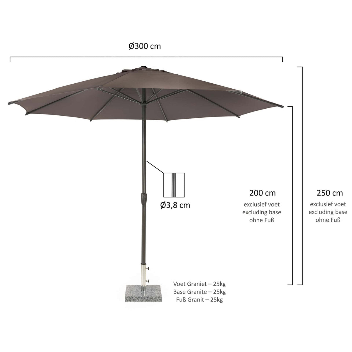 Pisa Parasol – ø300cm – Taupe